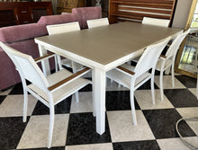Load image into Gallery viewer, 1002 - Outdoor table (100cm x 180cm and EXTENDS!) plus six chairs.
