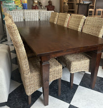 Cargar imagen en el visor de la galería, 1000 - Fantastic LARGE (very long! 240cm! 240cm x 100cm) solid wooden table + 8 rattan chairs. All high quality and good condition! =865€ for the set!