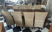 Cargar imagen en el visor de la galería, 1000 - Fantastic LARGE (very long! 240cm! 240cm x 100cm) solid wooden table + 8 rattan chairs. All high quality and good condition! =865€ for the set!
