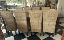 Cargar imagen en el visor de la galería, 1000 - Fantastic LARGE (very long! 240cm! 240cm x 100cm) solid wooden table + 8 rattan chairs. All high quality and good condition! =865€ for the set!
