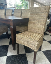 Cargar imagen en el visor de la galería, 1000 - Fantastic LARGE (very long! 240cm! 240cm x 100cm) solid wooden table + 8 rattan chairs. All high quality and good condition! =865€ for the set!