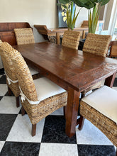 Load image into Gallery viewer, 1004 - Fantastic rustic solid dining table (180cm x 90cm) with two drawers + 6 chairs with cushions. All in very good condition!
