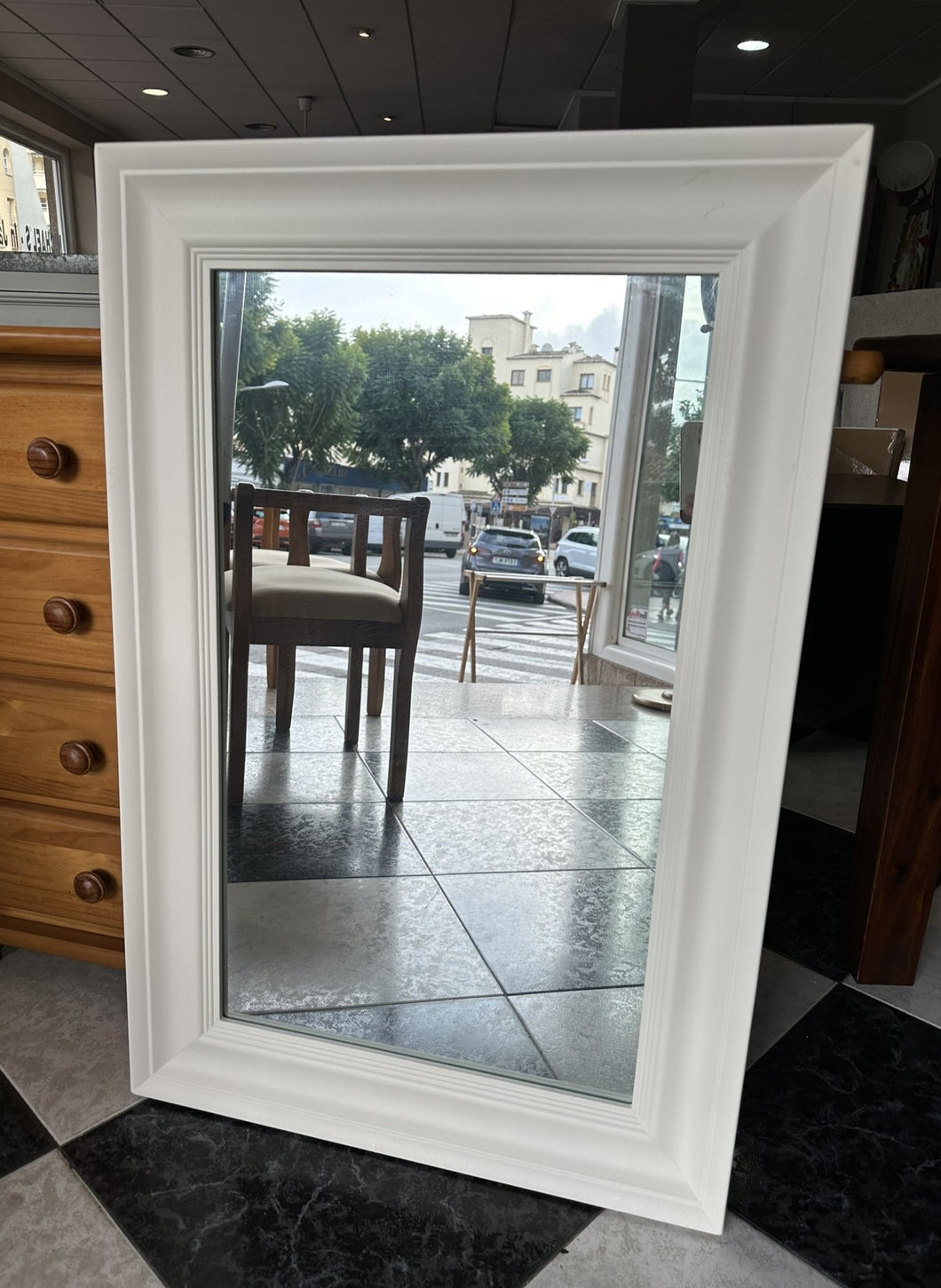 1164 - White wooden mirror (60cm x 90cm)