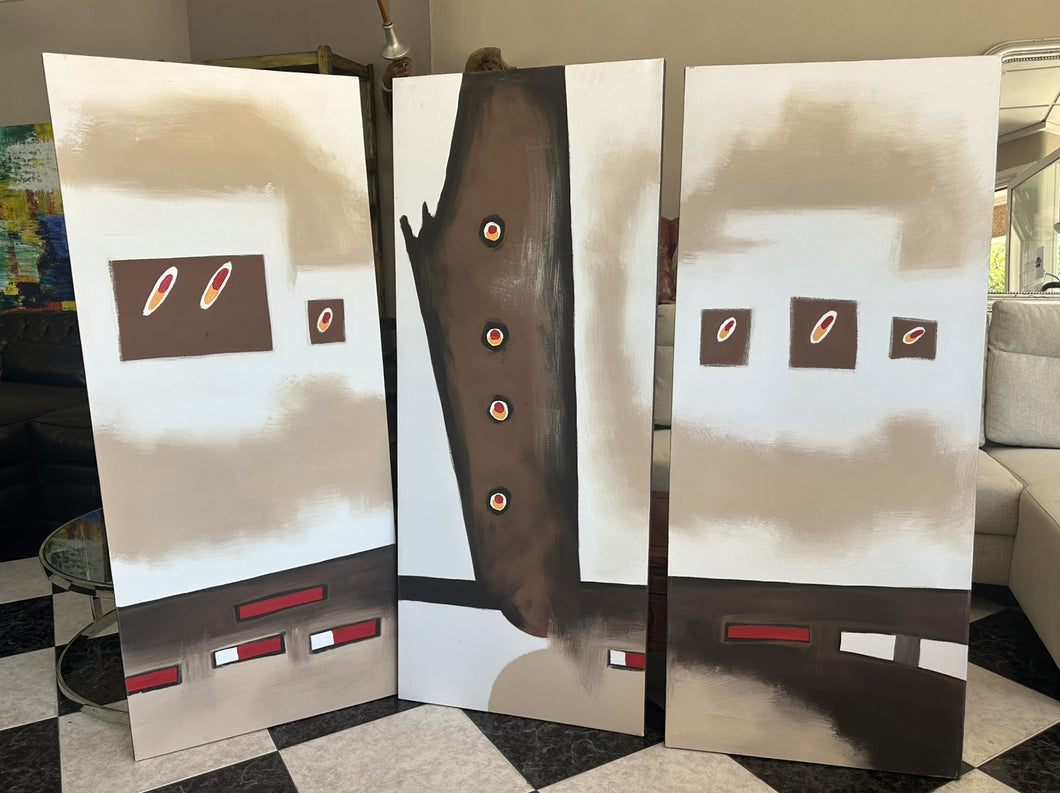 1135 - Set of three large paintings (each one is 60cm x 145cm) 125€ for all three!