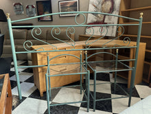 Cargar imagen en el visor de la galería, 1126 - Super king green iron headboard (190cm wide, 126cm high) + 2 bedside tables (each 50cm wide)
