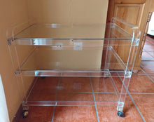 Load image into Gallery viewer, 1091 - Plexiglass unit/trolley with glass shelves on wheels (71cm x 47cm, 64cm high)
