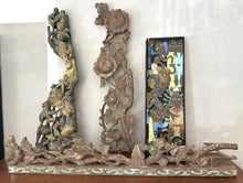 Load image into Gallery viewer, 1084 - Carved wooden items (Left and below Antique, 95€ each 100-120cm, the colorful picture to the right 24cm x 76cm  65€)
