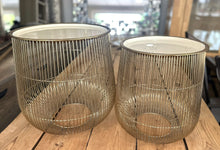 Load image into Gallery viewer, 1042 - Golden coffee tables (36cm and 40cm high) 45€ and 45€.
