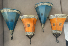 Load image into Gallery viewer, 1210 - Morrocan wall lamp shades (blue 38cm, orange 33cm) 10€ each
