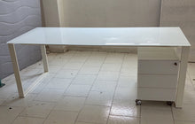 Load image into Gallery viewer, 1144 - Large glass top desk (80cm x 200cm) with drawer.
