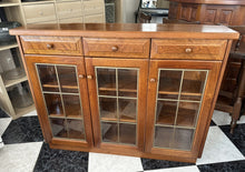 Load image into Gallery viewer, 1059 - Traditional Castilian narrow sideboard with glass doors (128cm x 30cm).
