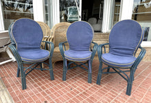 Load image into Gallery viewer, 1144 - Three blue bamboo chairs with cushion. 30 each.
