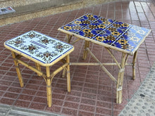 Load image into Gallery viewer, 1118 - Two small tiled tables (Left: 47cm x 33xnm 46cm high  35€ Right: 63cm x 48cm, 51cm high  45€)
