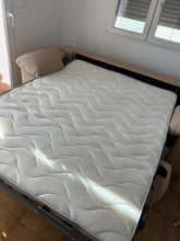 Load image into Gallery viewer, 1000 - BED sofa (fabric, not leather! 200cm) in very good condition!!  Nice and clean mattress inside (the mattress is a good quality, foam and is 13cm thick and measures 140cm x 190cm)
