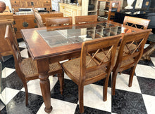 Load image into Gallery viewer, 1002 - Solid high quality dining table (160cm x 90cm) + 6 chairs.
