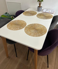 Load image into Gallery viewer, 1020 - Dining table (EXTENDIBLE!) + 4 chairs (2x grey and 2x purple)  More photos coming on Saturday! (Table on photo 140cm x 80cm, when extended: 180cm x 80cm)
