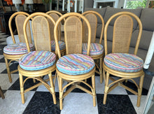 Load image into Gallery viewer, 1077 - Set of 6 bamboo chairs with cushions, in very good condition. 195€for all 6!

