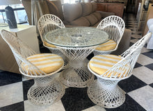 Load image into Gallery viewer, 1007 - Round glass top table (90cm across) + 4 chairs with cushions.
