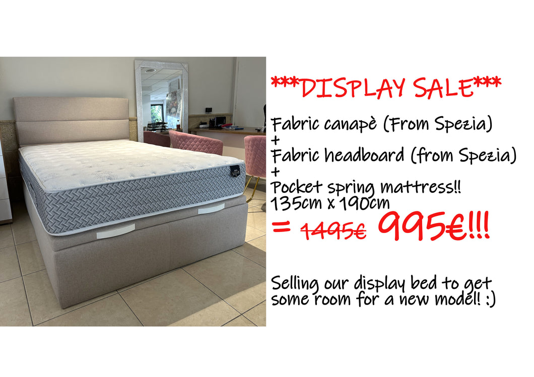 *****NEW OFFER!!***** - Fabric headboard (Spezia) + Fabric canape base (Spezia) + pocket spring mattress!! 135cm x 190cm. BEIGE