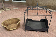 Load image into Gallery viewer, 1204 - Left: Pet bed, 25€ (57cm wide)  Right: Wrought iron canopy dog bed 85€ (50cm x 64cm, 75cm high).
