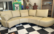 Load image into Gallery viewer, 1003 - Lovely high quality (from &quot;FAMA&quot;) curved sofa in very good condition, as new! Mustard yellow fabric! A must see! (does not looks as nice on the photo as in the shop) (Sides: 190cm and 220cm)
