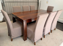 Load image into Gallery viewer, 1011 - High quality solid dining table (181cm x 90cm) + 8 chairs!
