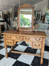 Load image into Gallery viewer, 1007 - Rustic solid vanity table (mirror is not attached, possible to move it, or take away). (Table: 112cm x 46cm, 79cm high. Mirror: 52cm x 77cm)
