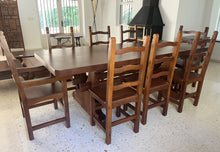 Cargar imagen en el visor de la galería, 1002 - LARGE (240cm x 107cm) and very SOLID (heavy!!) High quality!! fantastic dining set! has to be seen (in our warehouse) + 6 chairs + 2 carvers! All in very good condition!

