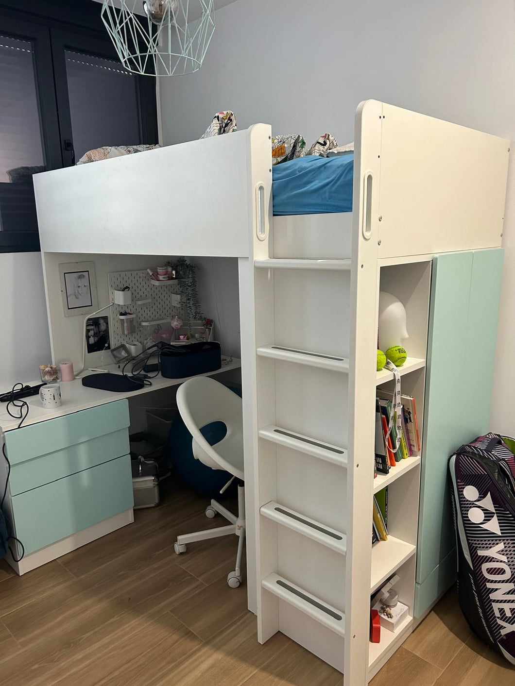 1126 - Loft bed with attached desk. (it is in our warehouse at the moment, 100€ if you assemble it yourself, 250€ if we assemble)