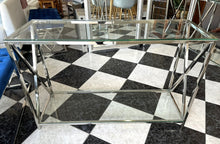 Load image into Gallery viewer, 1013 - Good quality chrome / glass console table (40cm x 120cm, 72cm high).
