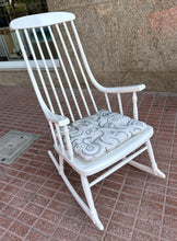 Load image into Gallery viewer, 1086 - Wooden rocking chair with cushion.
