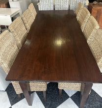 Load image into Gallery viewer, 1000 - Fantastic LARGE (very long! 240cm! 240cm x 100cm) solid wooden table + 8 rattan chairs. All high quality and good condition!  =865€ for the set!
