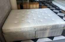 Load image into Gallery viewer, 1112 - Divan bed base with mattress from "Sealy" in good condition. (135cm x 190cm) + grey fabric headboard.

