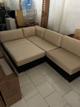 Cargar imagen en el visor de la galería, 1007 - We have a VERY LARGE 9 -piece rattan sofa suite in our warehouse!! It is modular and can be put in different shapes, all the cushions are in the same color, just different light. ALL pieces for 950€. All in very good condition!
