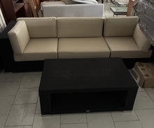 Cargar imagen en el visor de la galería, 1007 - We have a VERY LARGE 9 -piece rattan sofa suite in our warehouse!! It is modular and can be put in different shapes, all the cushions are in the same color, just different light. ALL pieces for 950€. All in very good condition!
