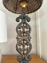 Load image into Gallery viewer, 1163 - Left: Two bedside lamps, 5€ for both (48cm). Middle: Small lamp 10€ (43cm) Right: Rattan lamp 35€ (53cm).
