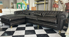 Load image into Gallery viewer, 1000 - LARGE high quality Chesterfield chaise lounge sofa in perfect condition! As new!  (It is 330cm wide and the side of the chaise is190cm)
