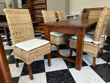 Cargar imagen en el visor de la galería, 1004 - Fantastic rustic solid dining table (180cm x 90cm) with two drawers + 6 chairs with cushions. All in very good condition!
