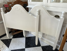 Load image into Gallery viewer, 1174 - Two wooden white painted solid headboards for single beds. 50€ for both! (each 98cm wide, 100cm high)
