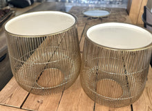 Load image into Gallery viewer, 1042 - Golden coffee tables (36cm and 40cm high) 45€ and 45€.
