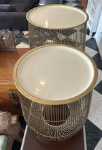 Load image into Gallery viewer, 1042 - Golden coffee tables (36cm and 40cm high) 45€ and 45€.
