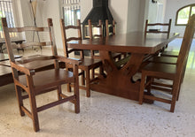 Cargar imagen en el visor de la galería, 1002 - LARGE (240cm x 107cm) and very SOLID (heavy!!) High quality!! fantastic dining set! has to be seen (in our warehouse) + 6 chairs + 2 carvers! All in very good condition!
