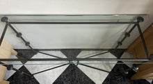 Cargar imagen en el visor de la galería, 1047 - Wrought iron console table with glass top (110cm x 35cm, 77cm high)
