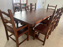 Cargar imagen en el visor de la galería, 1002 - LARGE (240cm x 107cm) and very SOLID (heavy!!) High quality!! fantastic dining set! has to be seen (in our warehouse) + 6 chairs + 2 carvers! All in very good condition!
