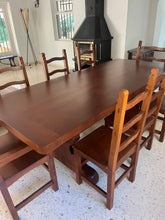 Cargar imagen en el visor de la galería, 1002 - LARGE (240cm x 107cm) and very SOLID (heavy!!) High quality!! fantastic dining set! has to be seen (in our warehouse) + 6 chairs + 2 carvers! All in very good condition!
