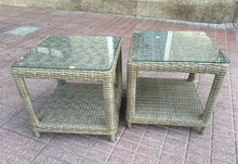 Load image into Gallery viewer, 1067 - Two rattan side tables (52cm x 52cm, 51cm high) 125€ for both
