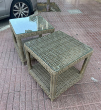 Load image into Gallery viewer, 1067 - Two rattan side tables (52cm x 52cm, 51cm high) 125€ for both
