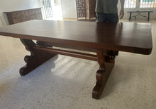 Cargar imagen en el visor de la galería, 1002 - LARGE (240cm x 107cm) and very SOLID (heavy!!) High quality!! fantastic dining set! has to be seen (in our warehouse) + 6 chairs + 2 carvers! All in very good condition!
