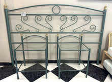 Load image into Gallery viewer, 1126 - Super king green iron headboard (190cm wide, 126cm high) + 2 bedside tables (each 50cm wide)
