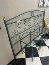 Load image into Gallery viewer, 1126 - Super king green iron headboard (190cm wide, 126cm high) + 2 bedside tables (each 50cm wide)

